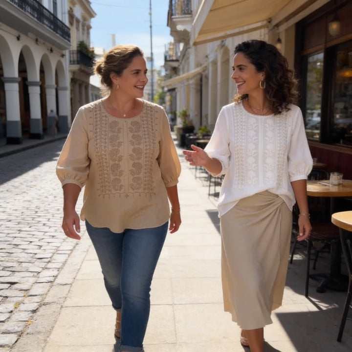Airlume – Embroidered-look Short-Sleeve Top