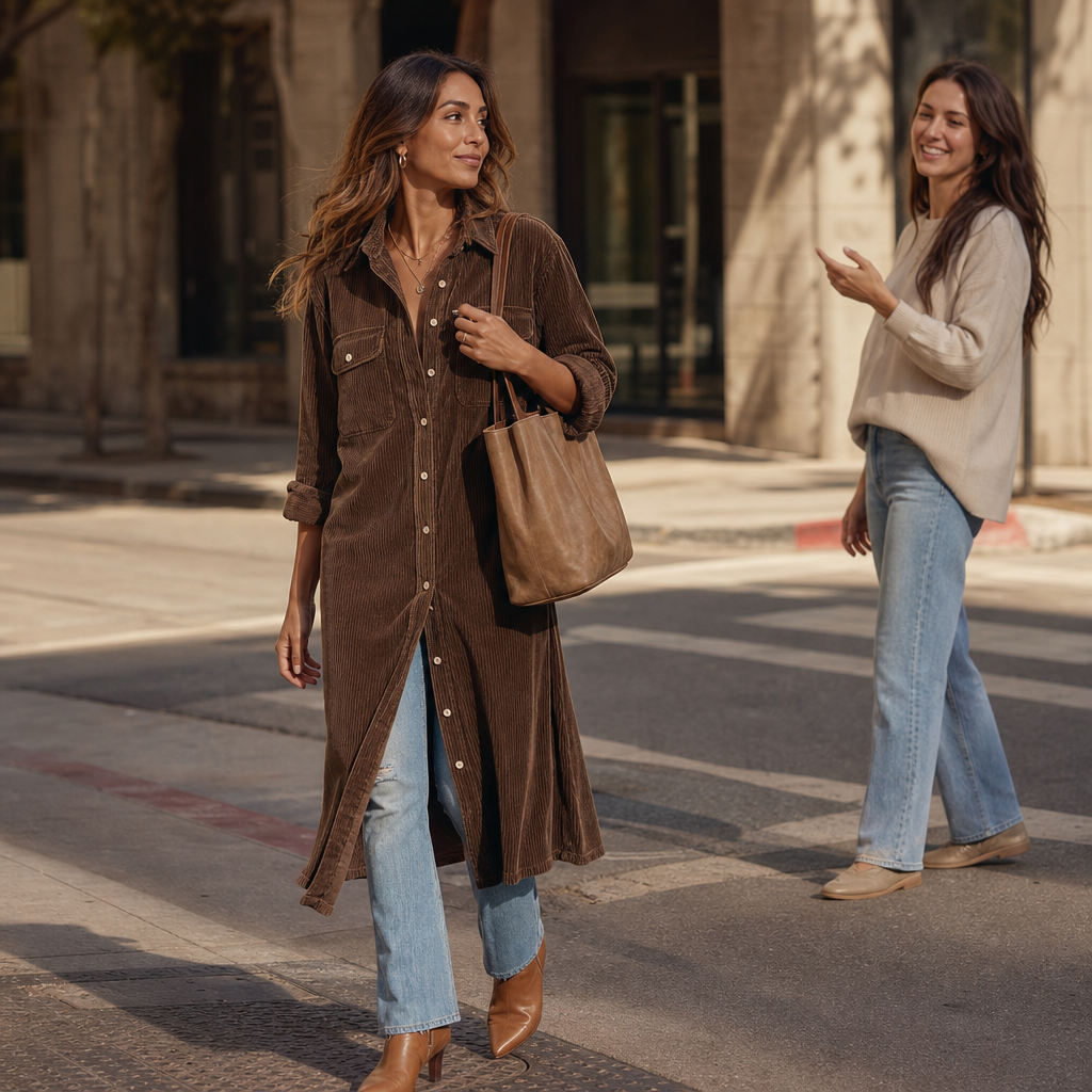 Corvana – Ribbed Button-Front Shirt Dress
