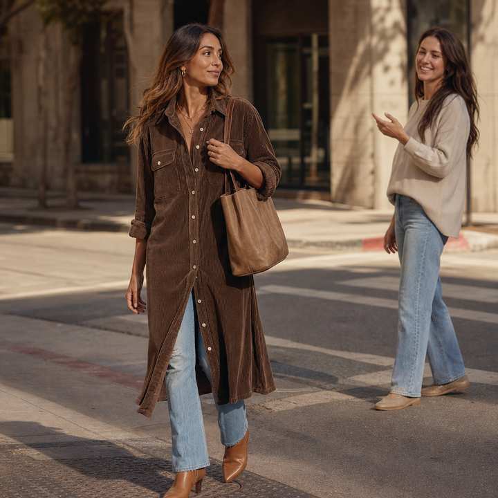 Corvana – Ribbed Button-Front Shirt Dress