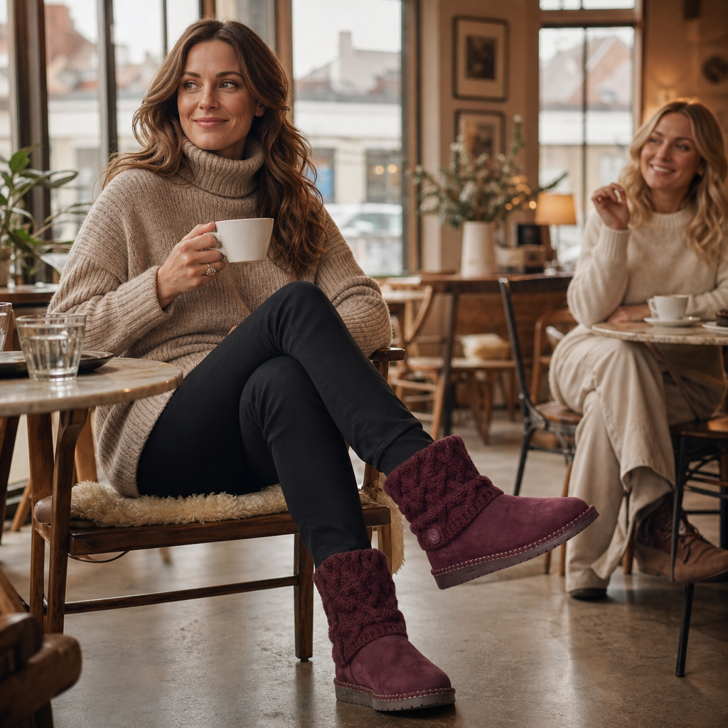 Coziva – Cable-Knit Cuffed Mid-Calf Suede Boots