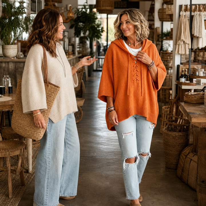 Lunarknit – Lace-Up Deep V Hooded Knit Pullover