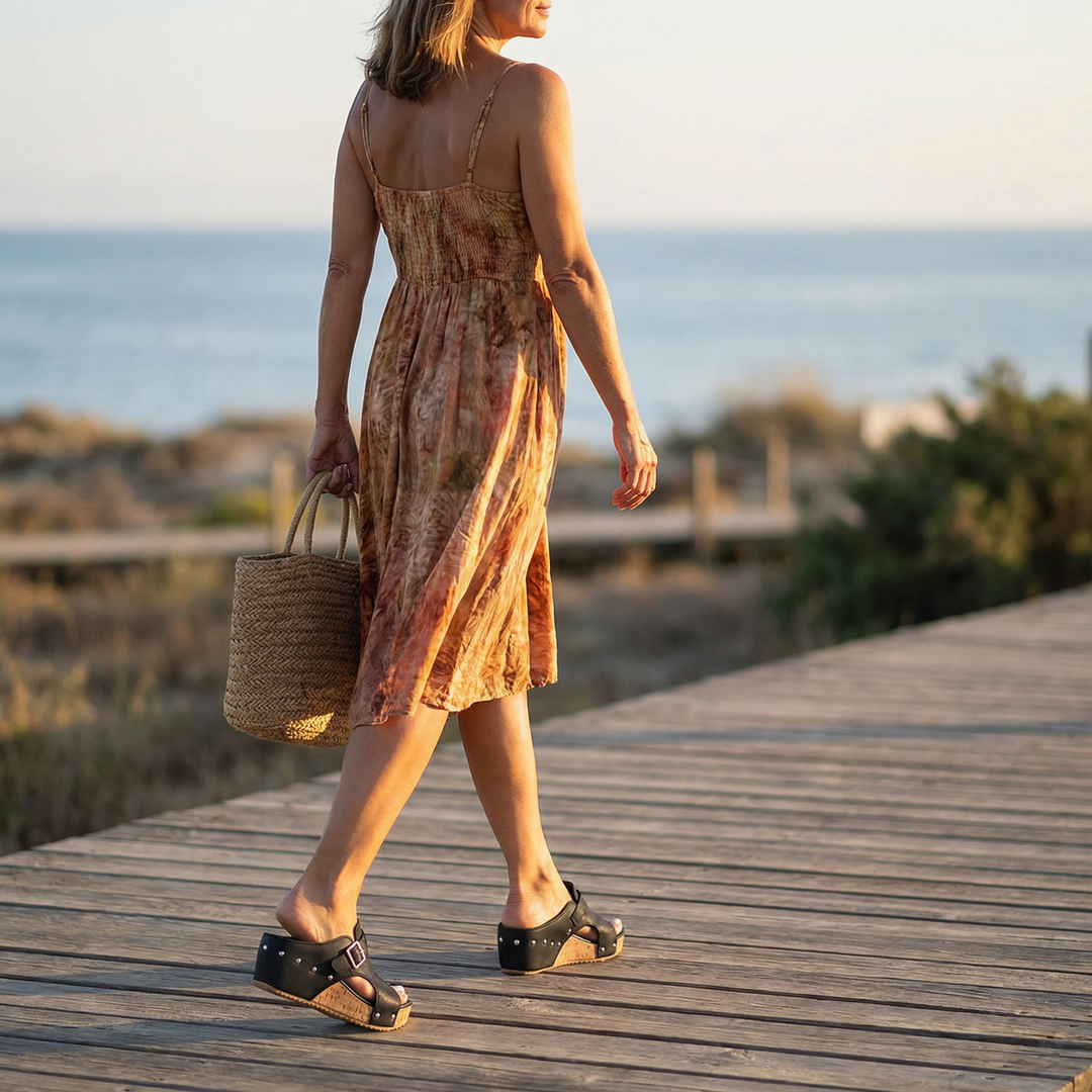 Solana™ – Retro Cork Wedge Sandals with Rivet Detail