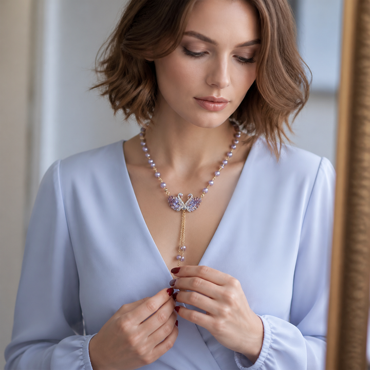 Lunabelle™ Twin-Swan Pearl Tassel Necklace