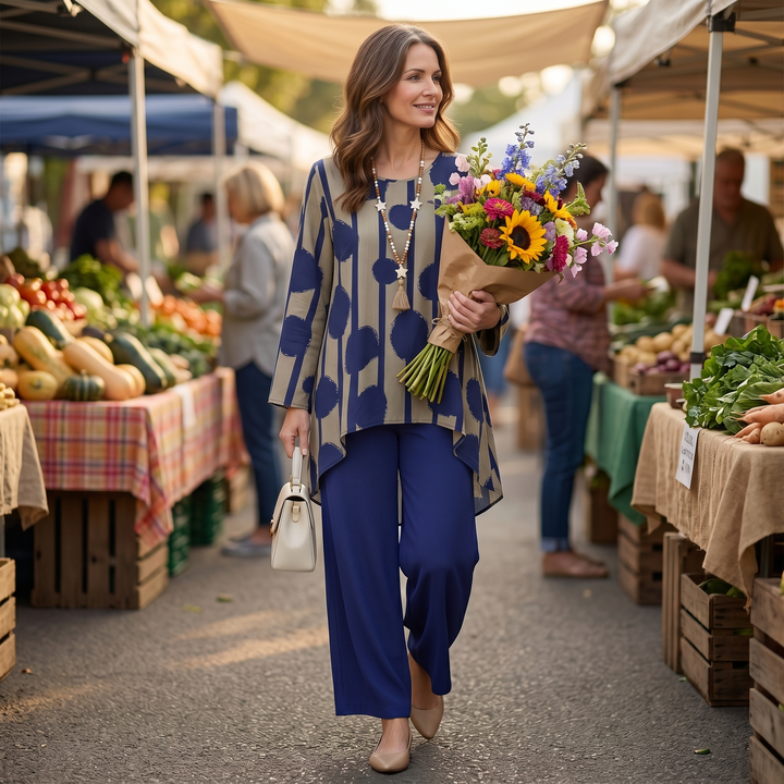 Vivelyn™ – Bold Print High-Low Tunic & Wide-Leg Pants Set