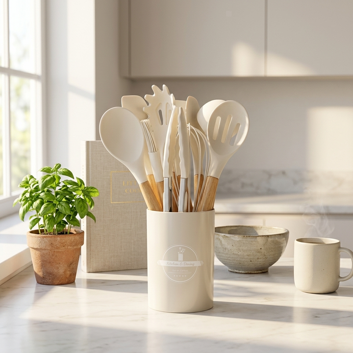 Culinara™ – 12 Piece Silicone Kitchen Set with Wooden Handles