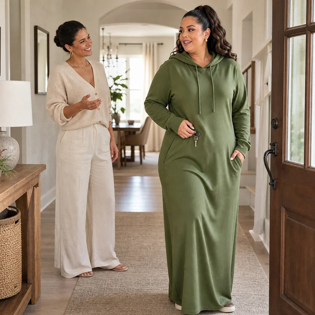 Easehaven – Hooded Pocket Knit Maxi Dress