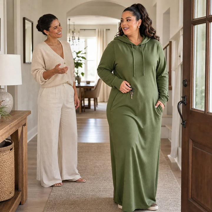 Easehaven – Hooded Pocket Knit Maxi Dress