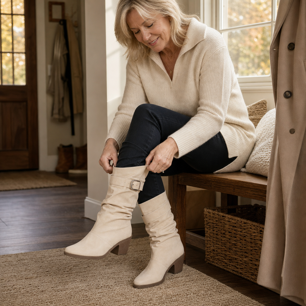 Slouch & Poise – Pointed-Toe Slouch Mid-Calf Boots