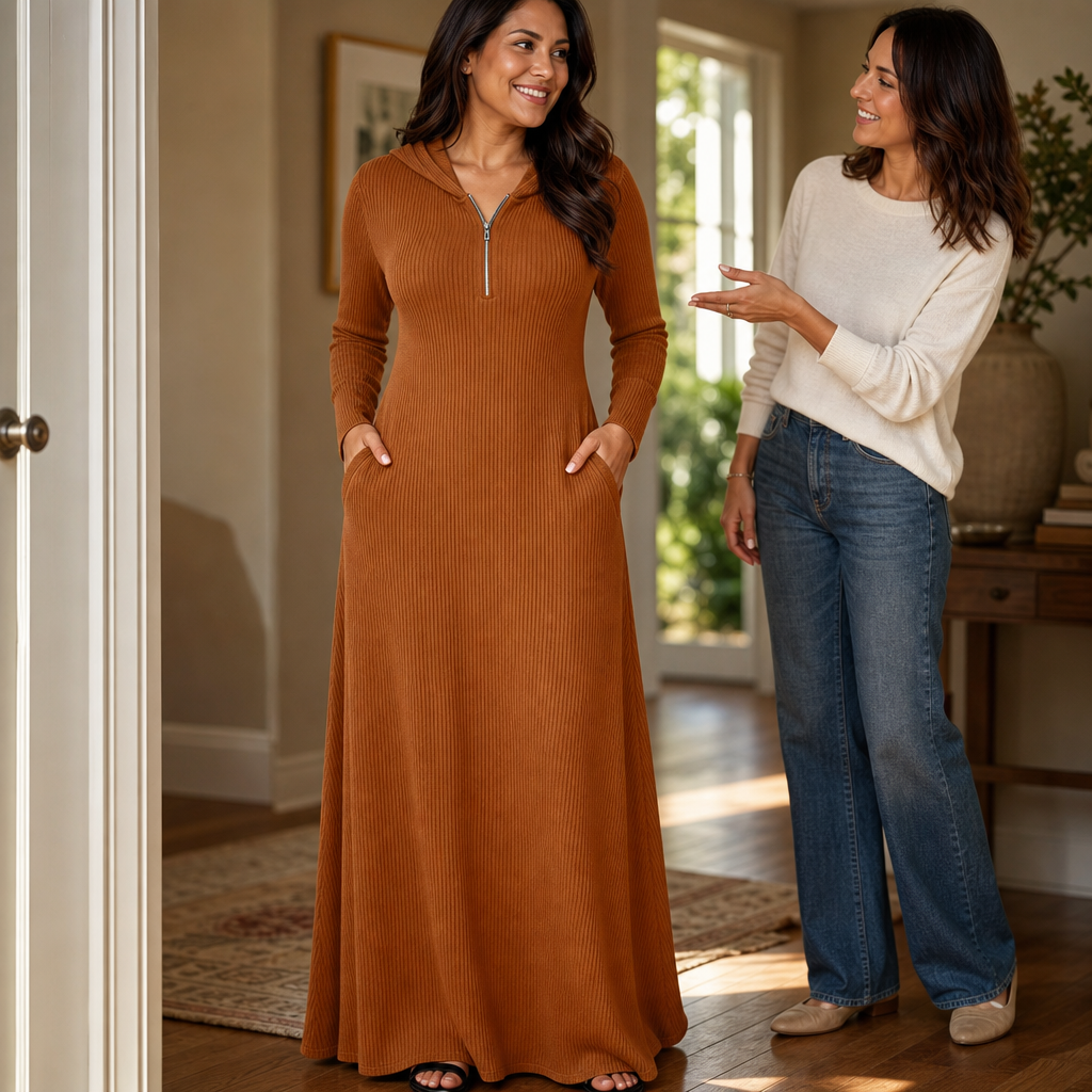 Hoodella – Ribbed Hooded Maxi Dress