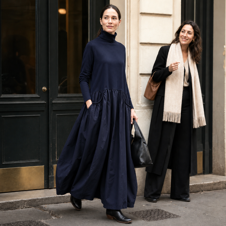 Sloane – Oversized High-Neck Gathered Maxi Dress