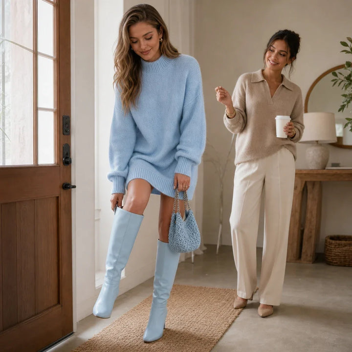 Vellora – Long-Sleeve Knit Turtleneck Mini Dress