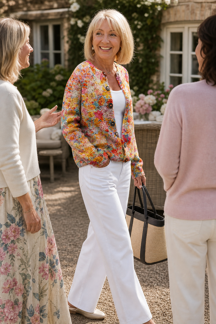 Helena – Floral Print Open-Front Knit Cardigan