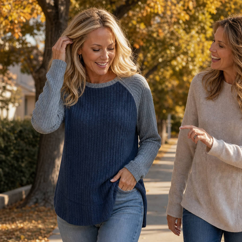 Waffle West – Western Waffle-Knit Raglan Sleeve Top