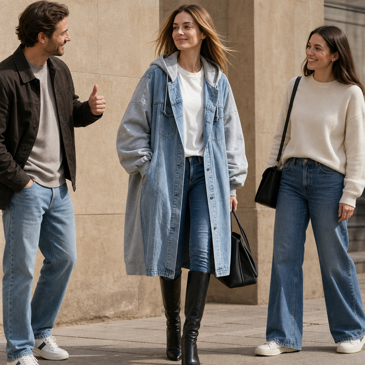 Denimova – Washed Denim-Look And Hooded Sweatshirt Jacket