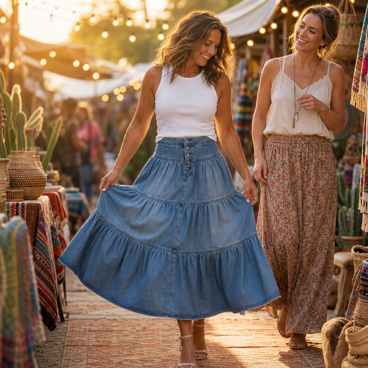 Tierlyn – High-Waist Tiered A-Line Maxi Skirt