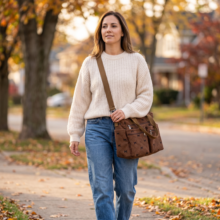 Bowette™ - Corduroy Bow-Print Tote with Laptop Pocket
