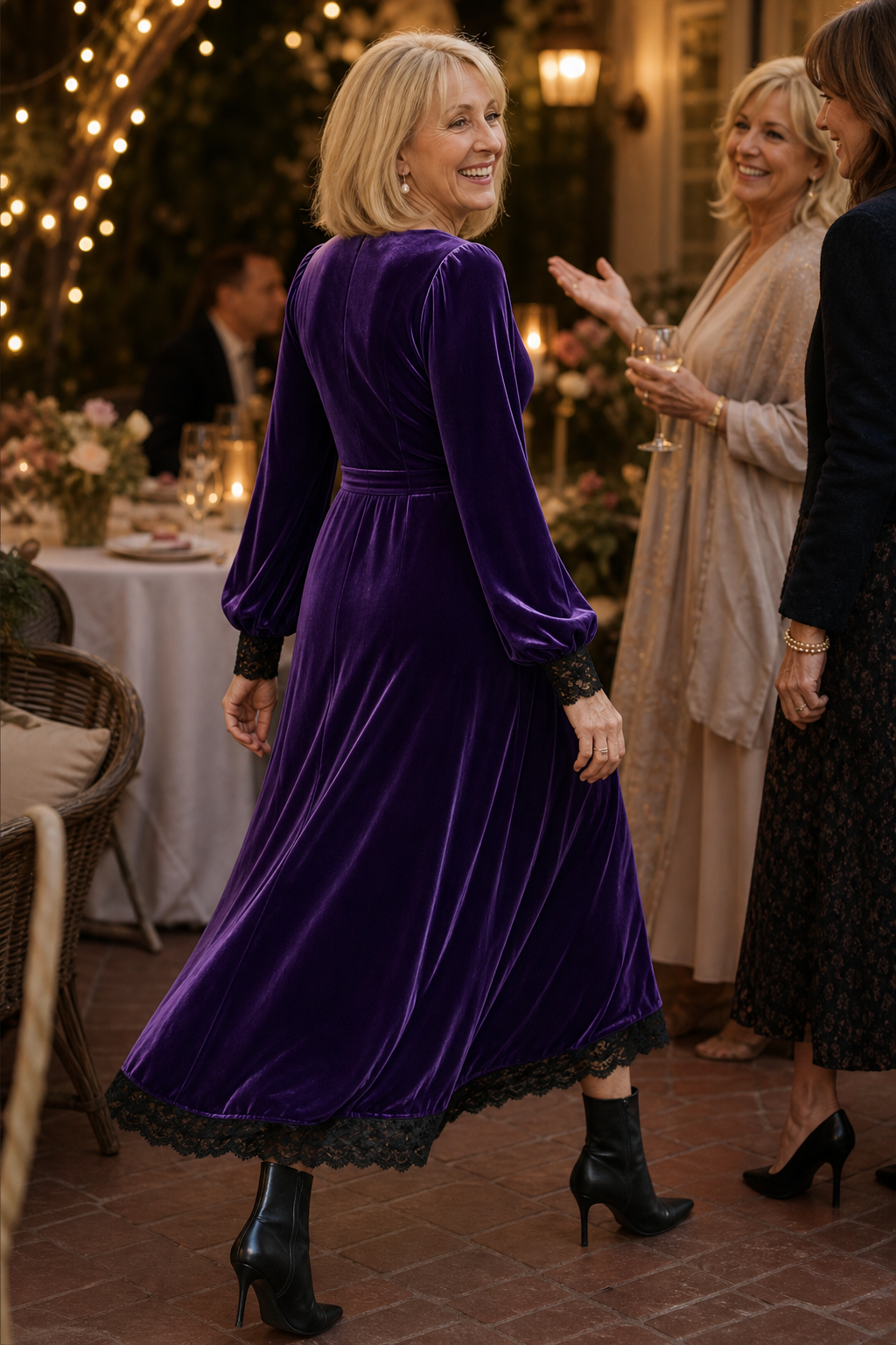 Velourette – Square Neck Fitted Waist Velvet-Look Midi Dress