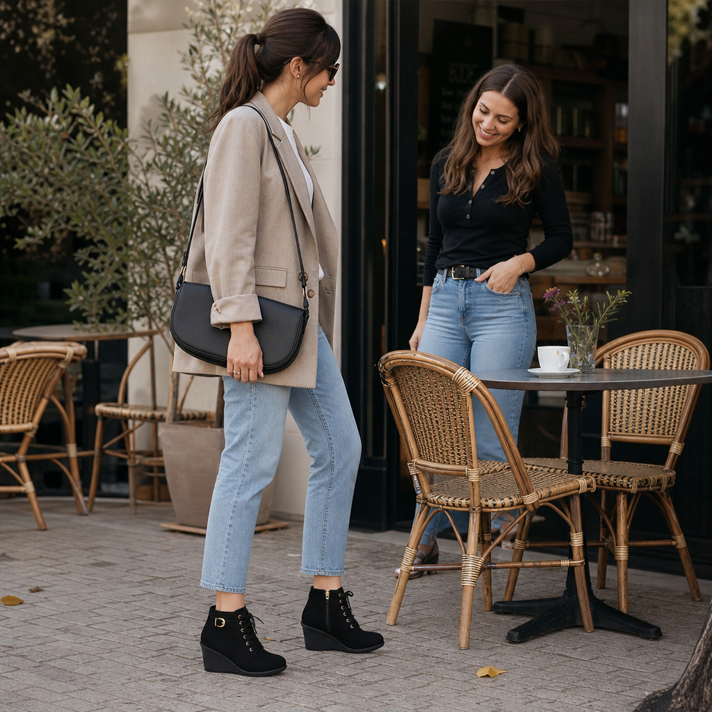 Wearluxe – Buckle-Strap Concealed Wedge Ankle Boots