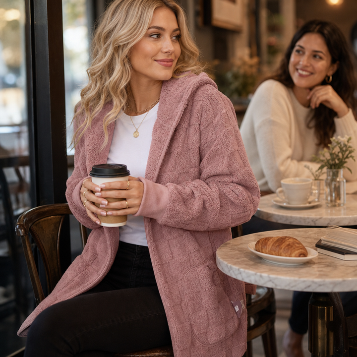 Checkora – Fluffy Checked Open-Front Cardigan