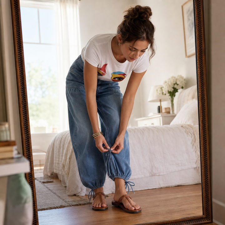 Barrelune – Tie-Hem Curved Barrel Leg Jeans