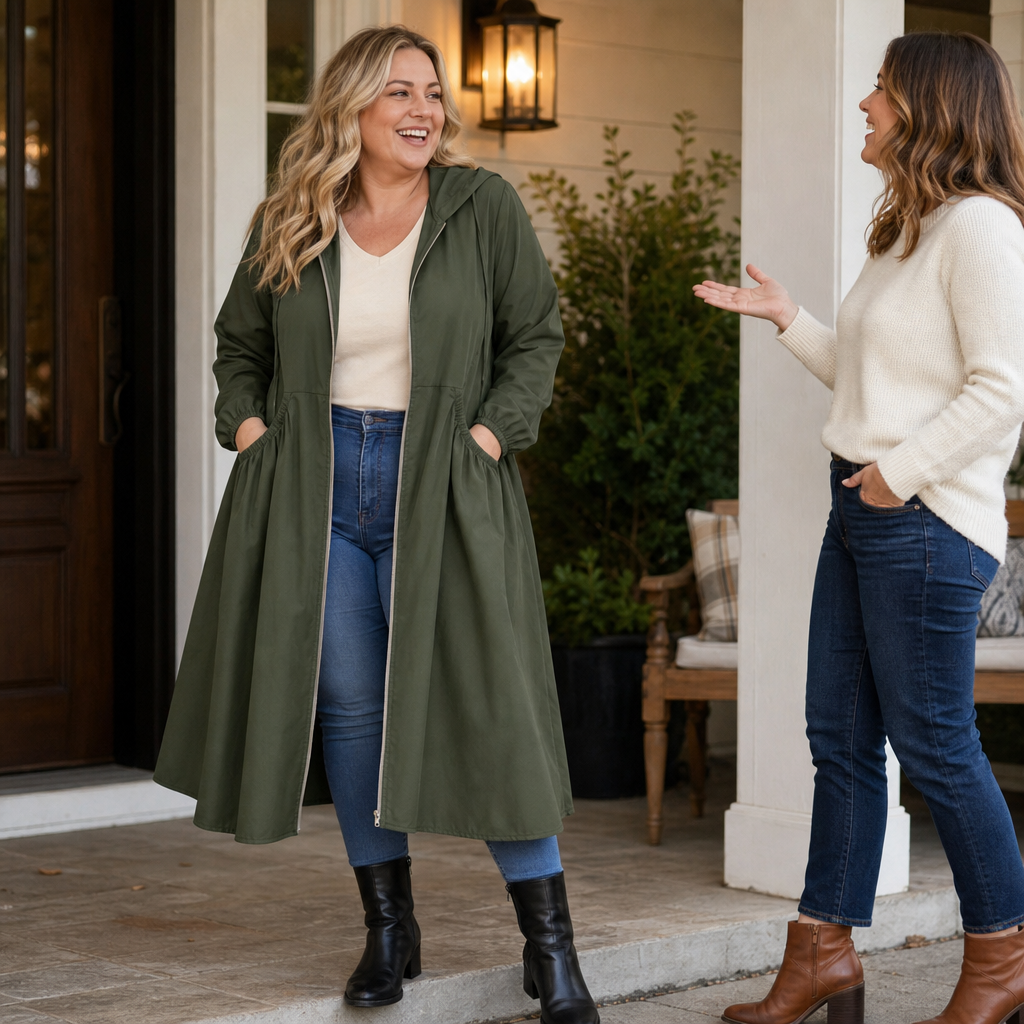 Rainbella – Flared Hem Peplum Rain Jacket With Pockets