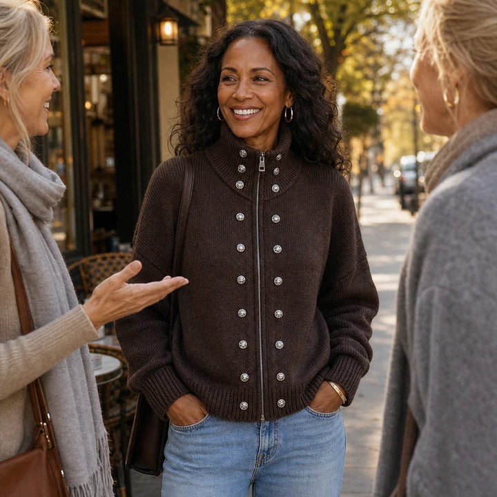 Wearbella – Double-Breasted Stand Collar Knit Cardigan