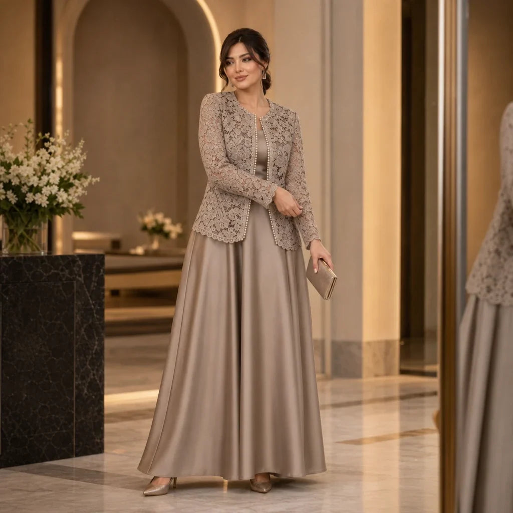 Lacea – Floral Lace Jacket And Satin-Look Maxi Dress Set