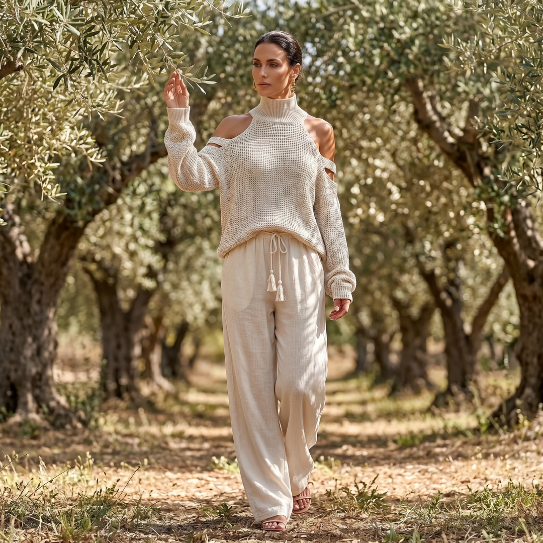 Alessia™ – Cold-Shoulder Knit & Wide-Leg Set
