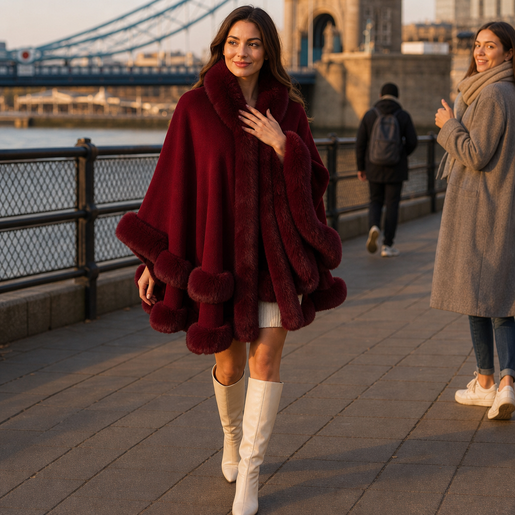 Wearbella – Trimmed Hooded Knit Cape Coat