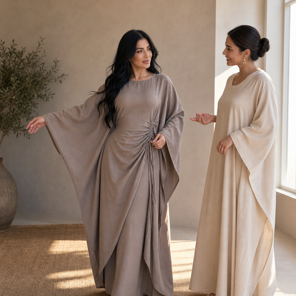 Elara – Adjustable-Waist Batwing Kaftan Trouser Set