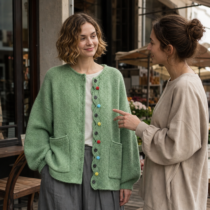 Wavelyn – Wavy Placket Lantern Sleeve Cardigan