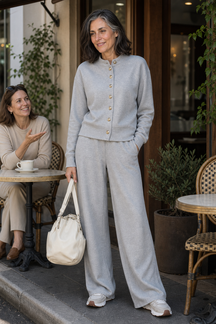 Wideline – Button-Down Cardigan And Wide-Leg Pants Set