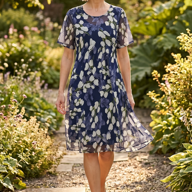 Florenza™ – Elegant Navy Floral Midi Dress