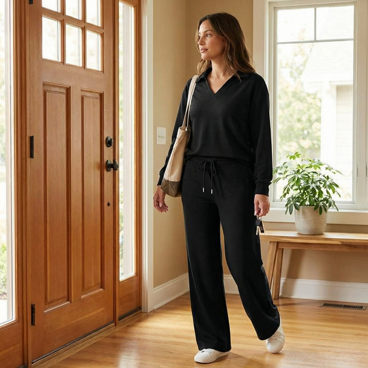 Velaire™ – V Neck Blouse and Wide Leg Pants Set