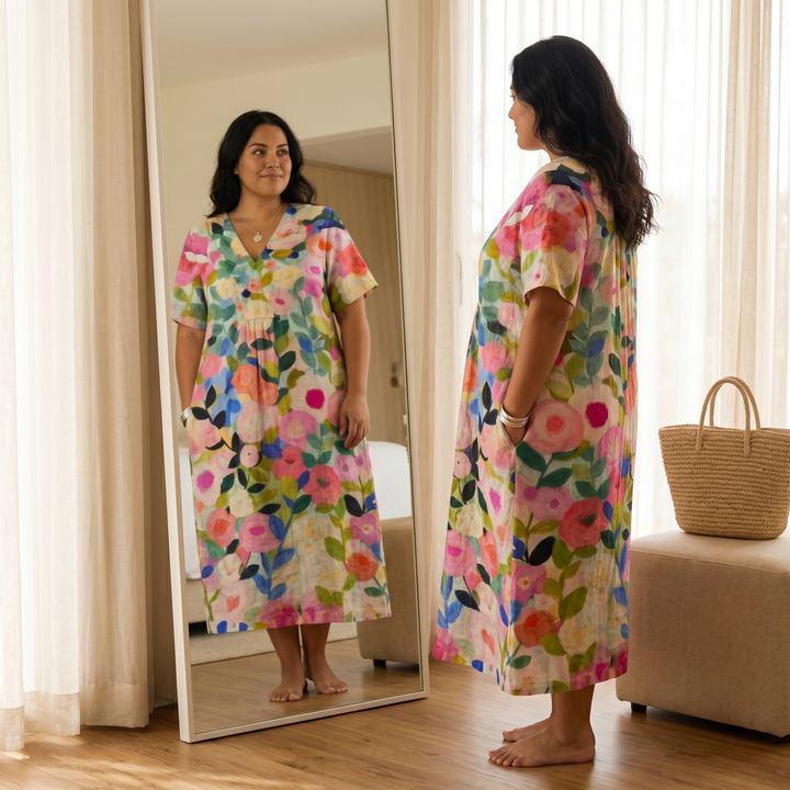 Florenza™ – Painted Floral Plus-Size Midi Dress