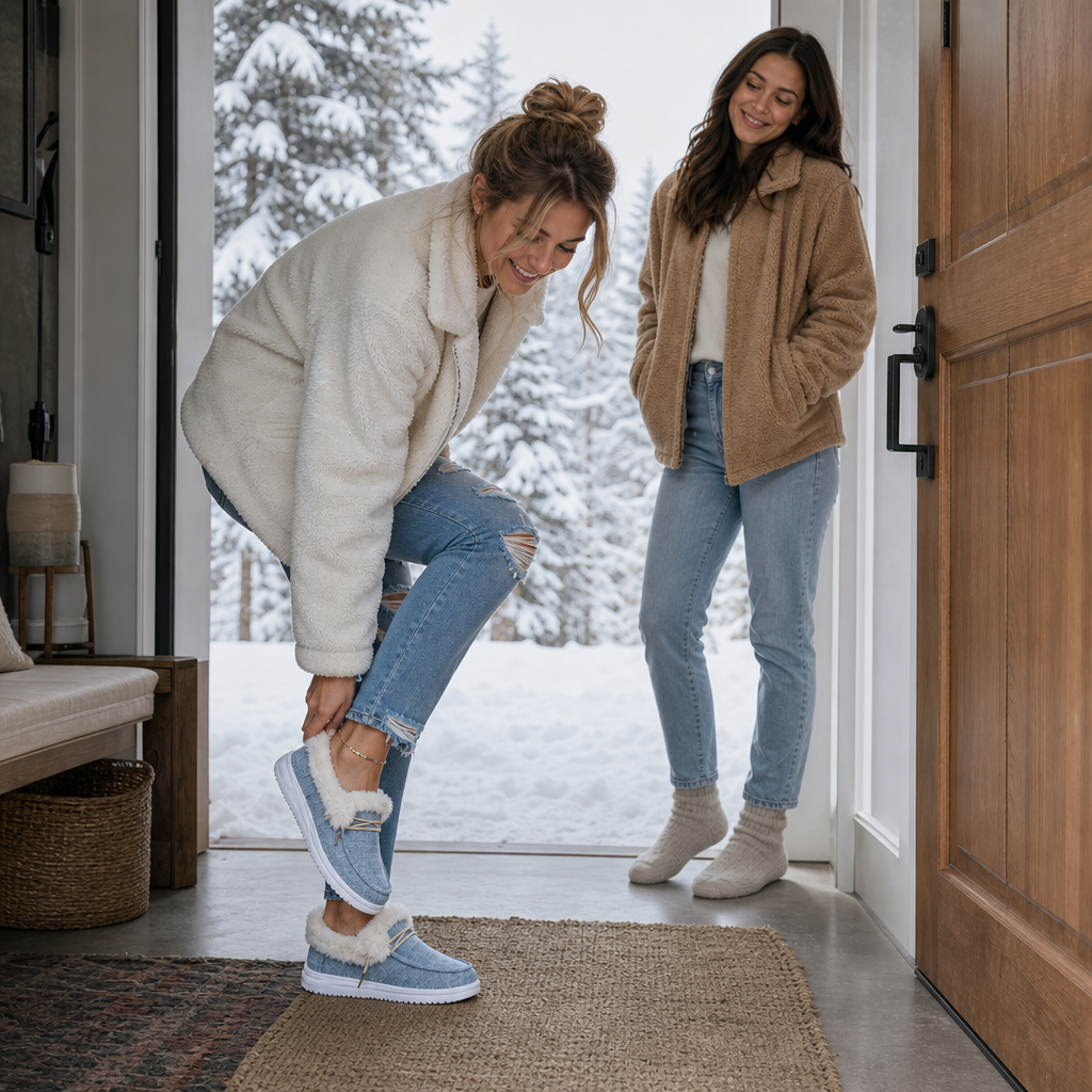 Veluna – Plush-Lined Canvas Slip-On Winter Shoes
