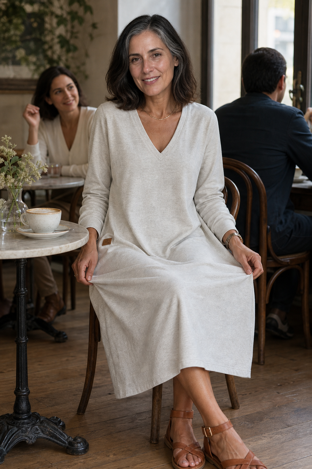 Curvella – A-Line V-Neck Knit Midi Dress