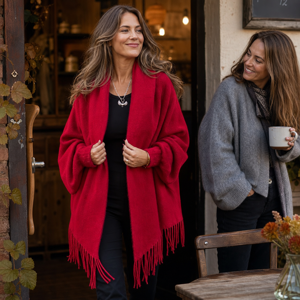 Mantelle – Draped Shawl Collar Open-Front Wool Coat