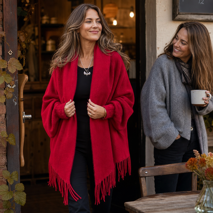 Mantelle – Draped Shawl Collar Open-Front Wool Coat
