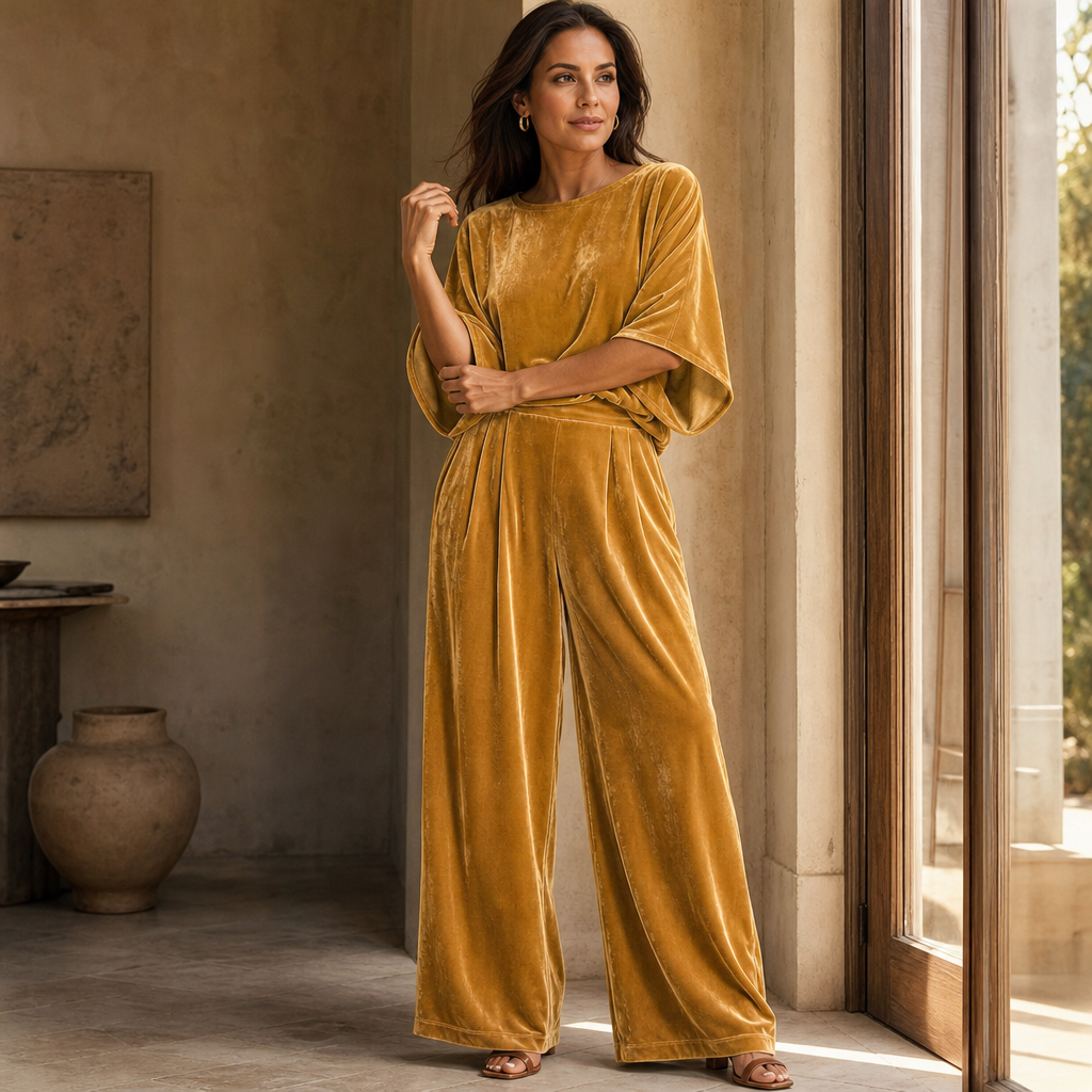 Veloura – Half-Sleeve Top And Wide-Leg Pants Set