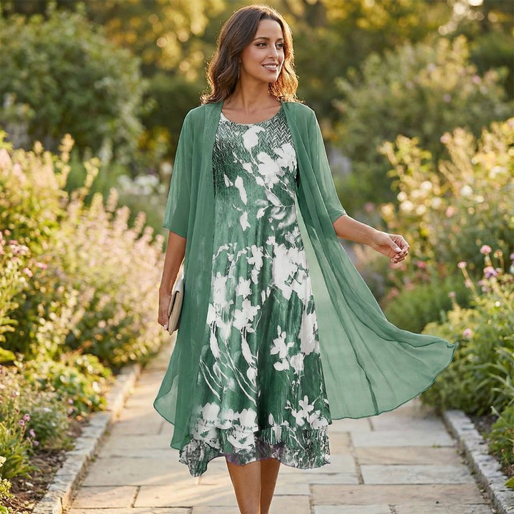 Floressa™ – Floral Chiffon Two Piece Dress Set