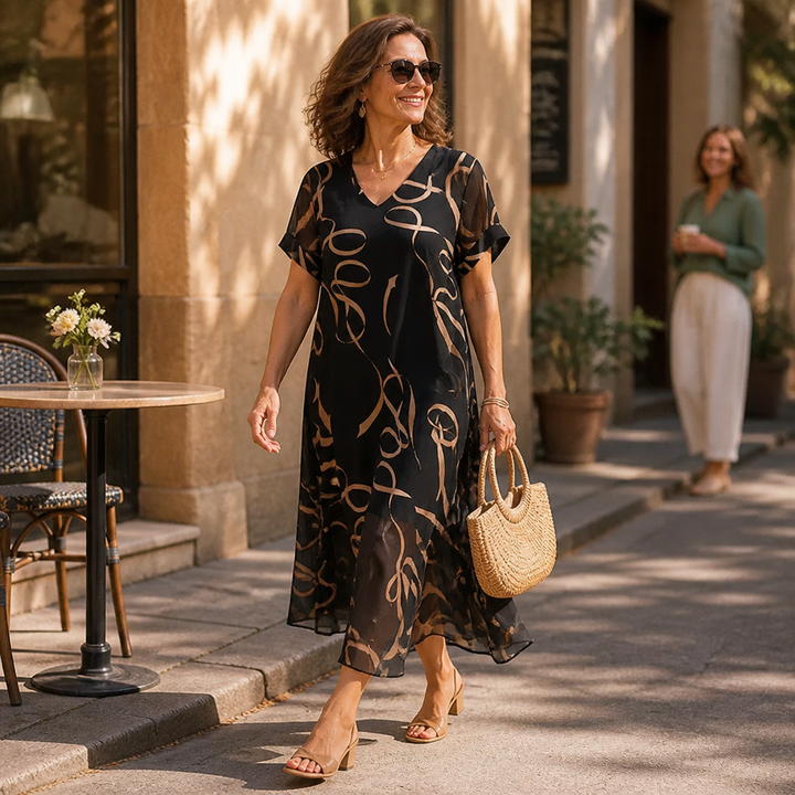 Draperie – V-Neck Maxi Dress That Skims, Never Clings
