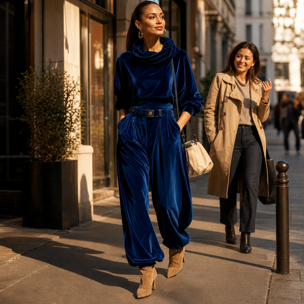 Veloura – Belted Velvet Hoodie And Trouser Set