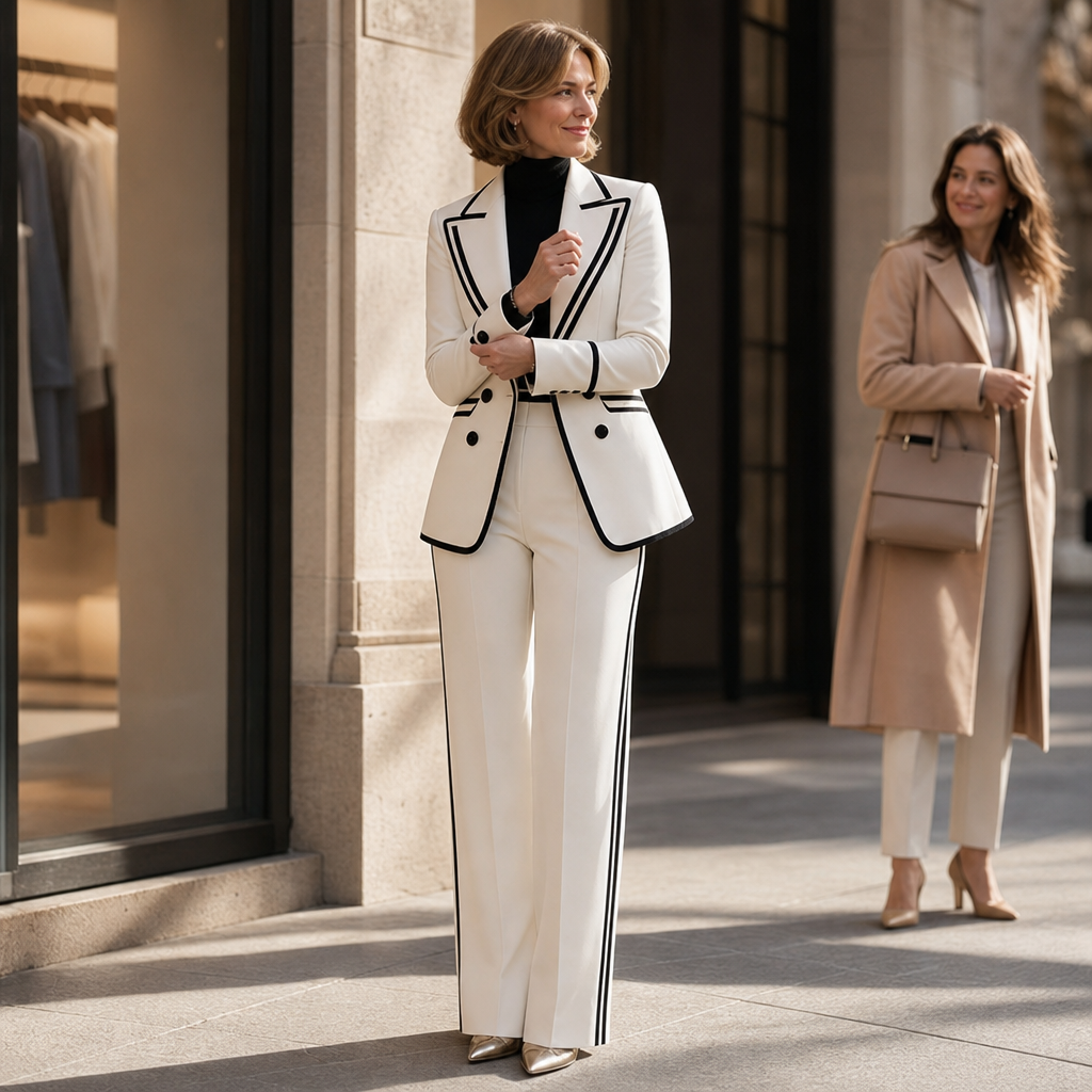 Blancour – Contrast Piping Double-Breasted Suit Set