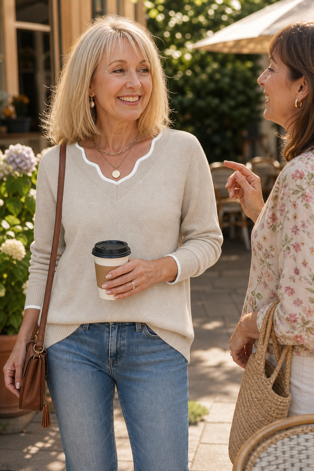 Wearbella – Wavy-Trim V-Neck Knit Top