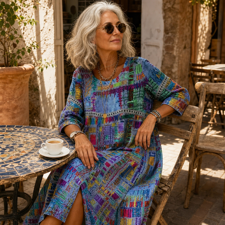 Tessara™ – Painterly Patchwork Midi Dress