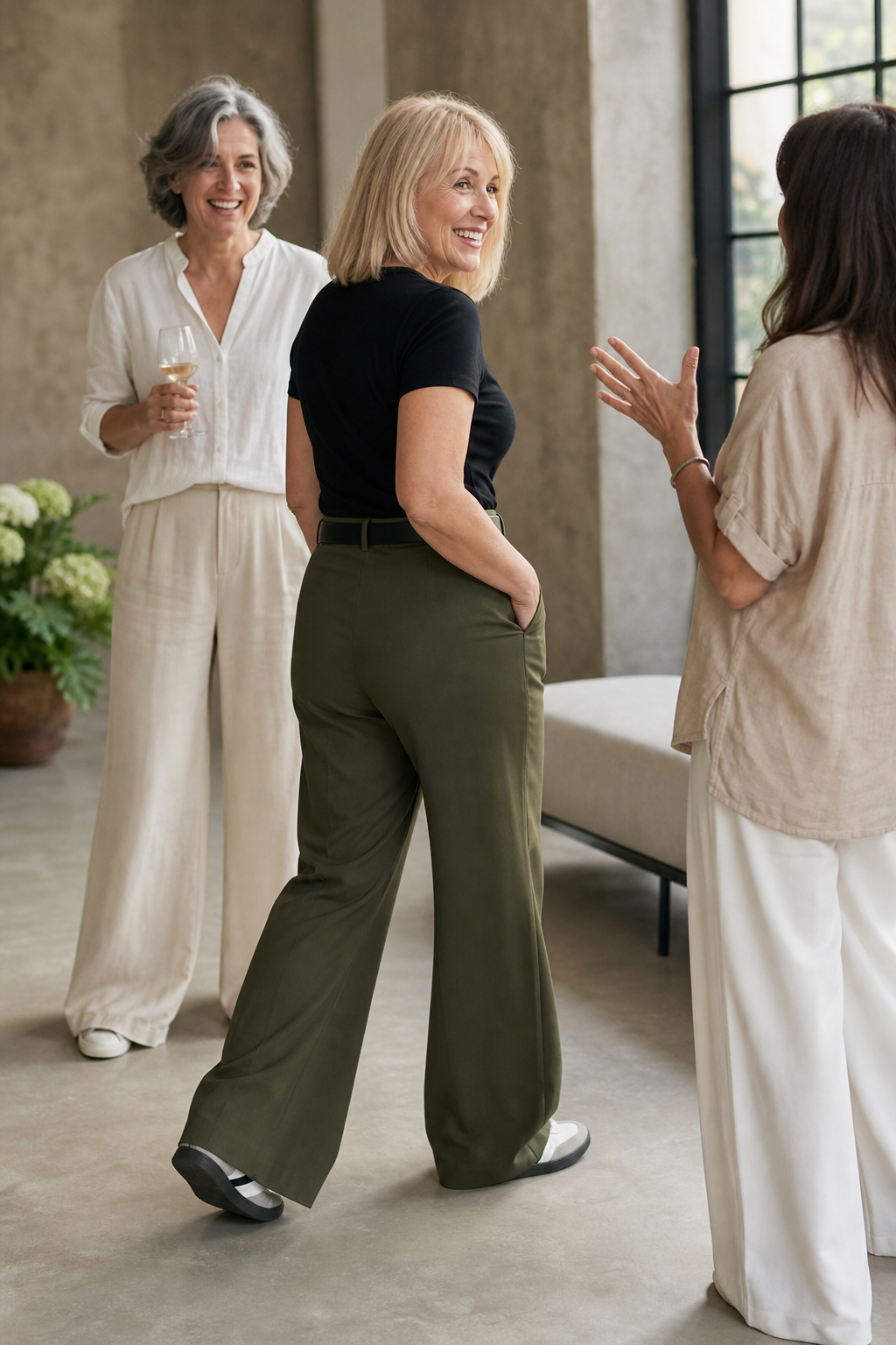 Straightline – High-Waisted Wide-Leg Trousers