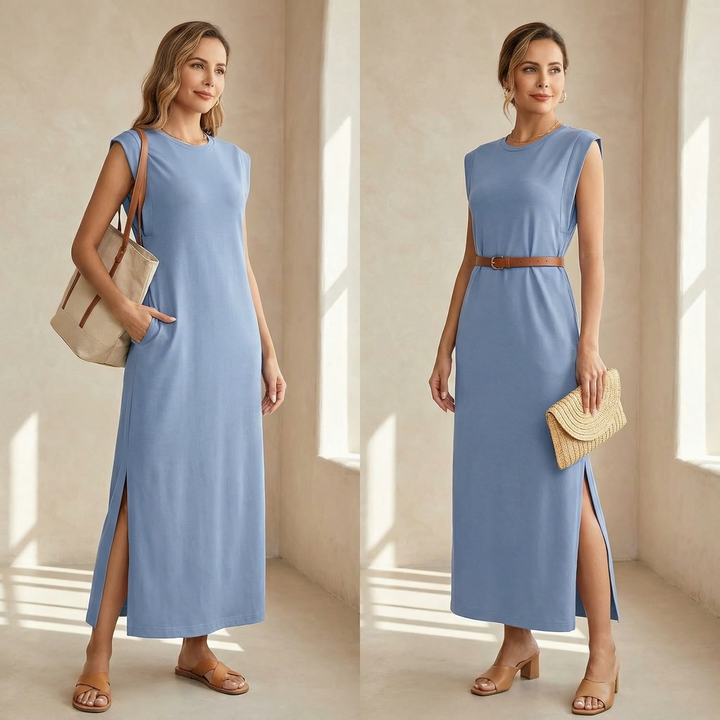 Ellara™ – Wrinkle Free Maxi Dress with Side Slit