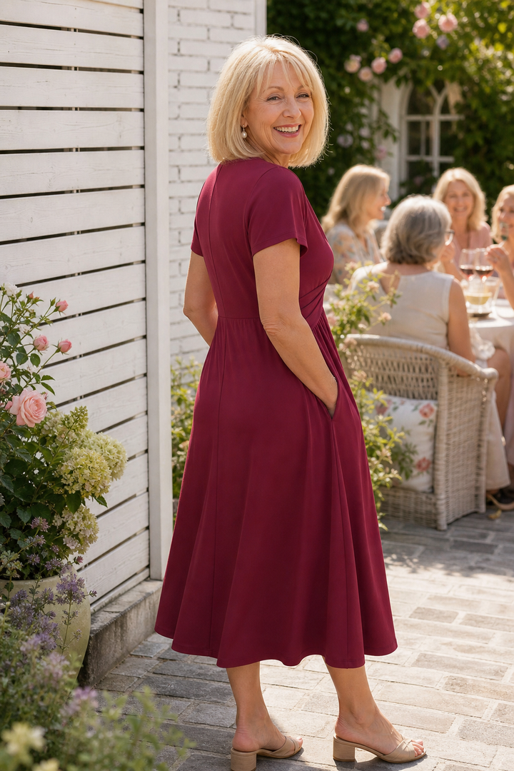 Wearbella – Crossover V-Neck Pleated Pocket Midi Dress