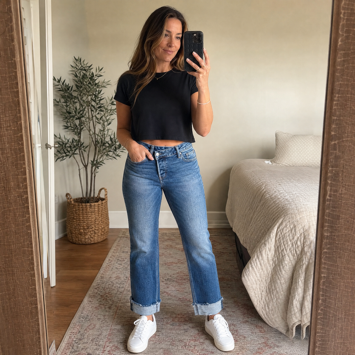 Denvie™ High-Waisted Crossover Straight-Leg Jeans